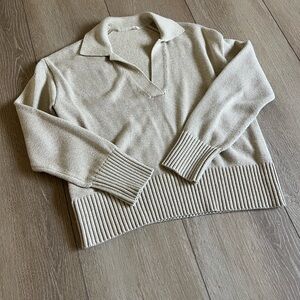 Everlane Cream Boxy Polo V-Neck Women's Sweater XS 100% cotton